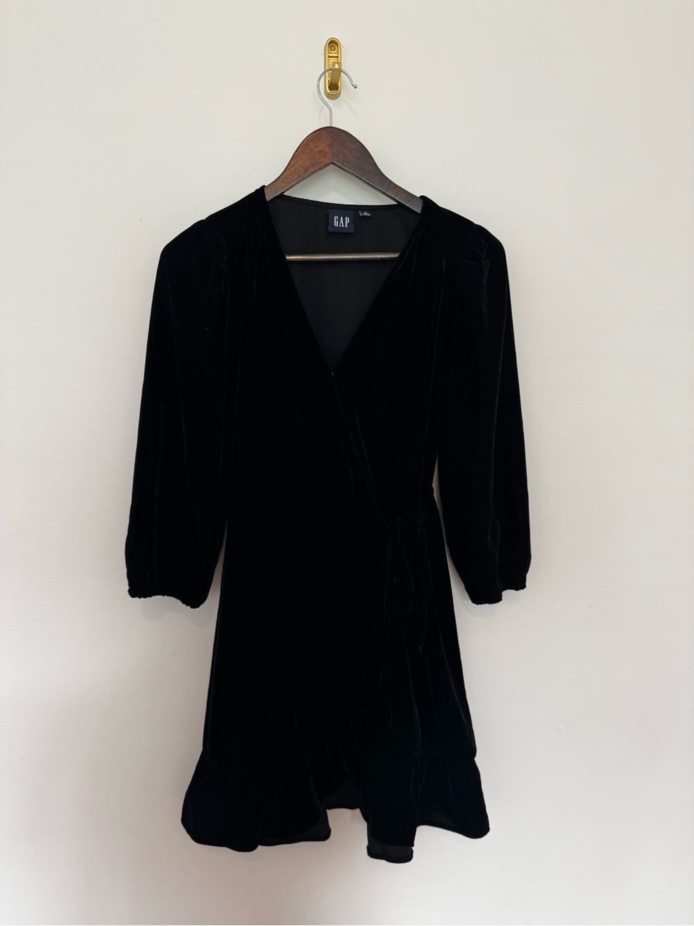 Vintage Gap Black Velvet Wrap Dress M Petite Y2K Holiday Party